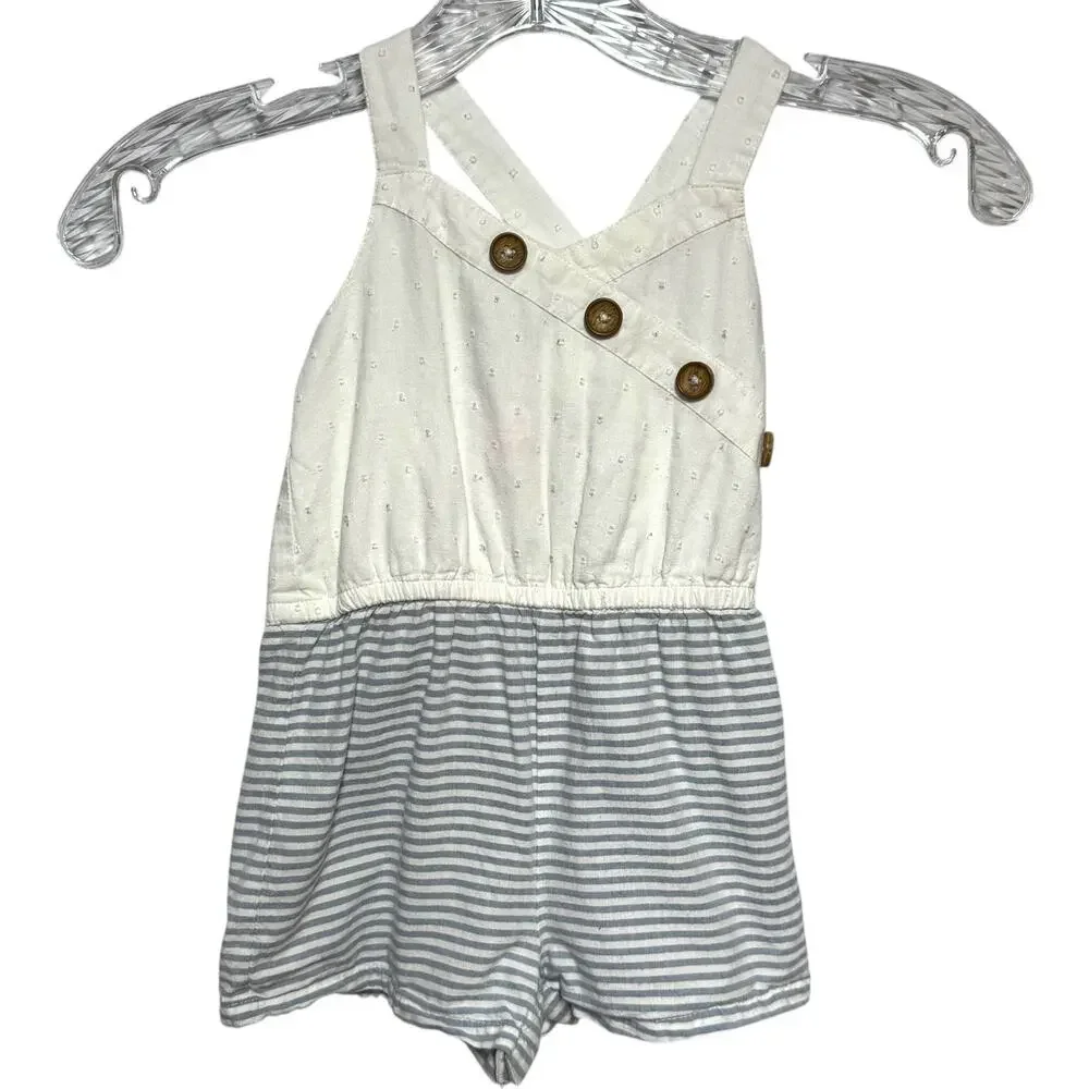 Tommy Bahama Sleeveless Cotton Romper Shorts Gray White 18mo